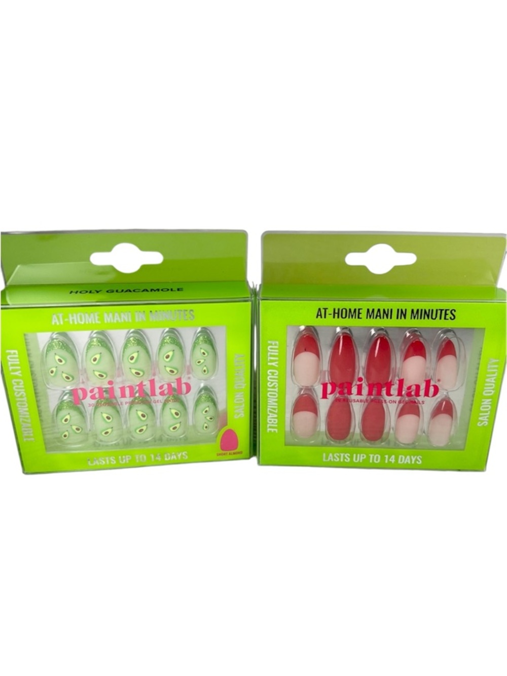 PaintLab Red French & Green Glitter Avocado Press On Nails